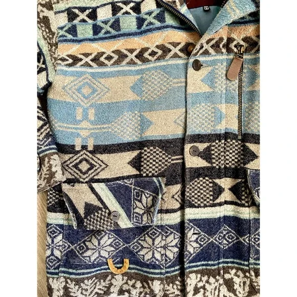 EikoWada EW Southwest Jacket Vintage Wool Blend Blanket Coat Cozy Cabin Gorpcore - Picture 3 of 9